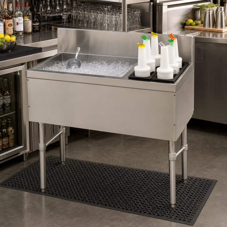 Product image #2 for Advance Tabco Prestige Supreme Underbar Ice Chest with 10-Circuit Cold Plate, 42-Inch Wide, Left Ice Bin and Right Bottle Rack