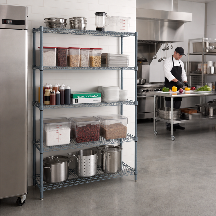 Product image #2 for Quantum 72-Inch Wide x 12-Inch Deep x 74-Inch High 5-Shelf Wire Shelving Starter Kit, Gray Epoxy Antimicrobial Finish