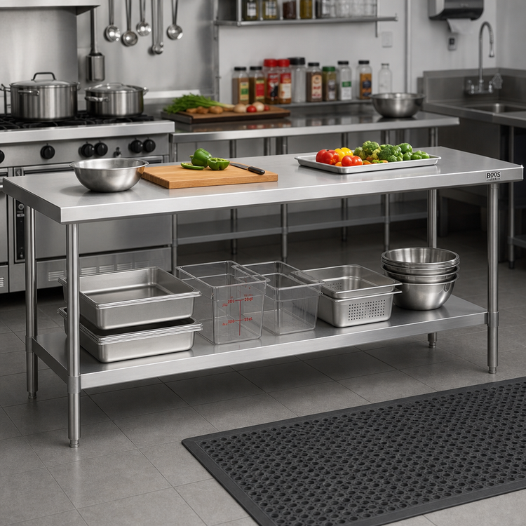 Product image #2 for John Boos 108-Inch x 30-Inch 16 Gauge Stainless Steel Work Table Undershelf