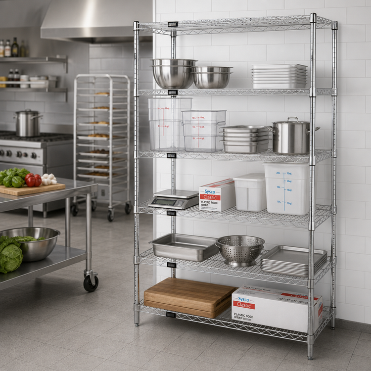 Product image #2 for Quantum Wire Shelving Starter Kit, 48"W x 36"D x 74"H, 5 Shelves, Chrome Plated