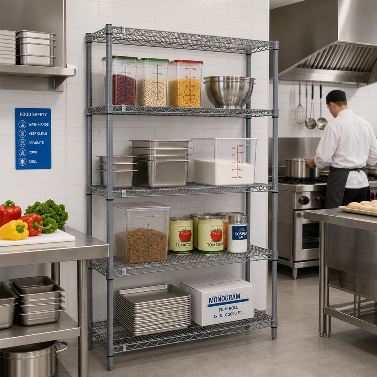 Product image #2 for Quantum 36 in. W x 14 in. D x 86 in. H Stationary Wire Shelving Starter Unit, 600-800 lb. Capacity, Gray Epoxy Antimicrobial Finish