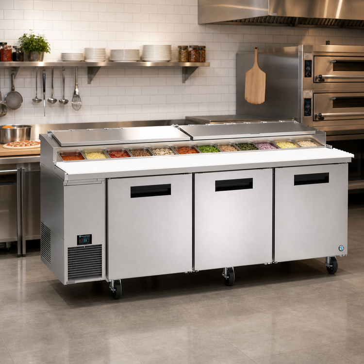 Product image #2 for Hoshizaki Steelheart PR93B 93-Inch Three-Section Reach-In Pizza Prep Table