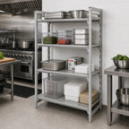 Thumbnail image #3 for Cambro Camshelving® Premium CPU183084S5PKG 5-Shelf Solid Stationary Polypropylene Starter Shelving Unit, 18 x 30 x 84 Inches, Speckled Gray
