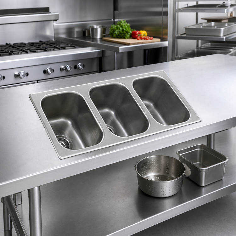 Product image #2 for Eagle Group Self-Rimming Three-Compartment Drop-In Sink with No Deck, 18 x 24 x 13-1/2 Inch Bowls, Top or Bottom Mount