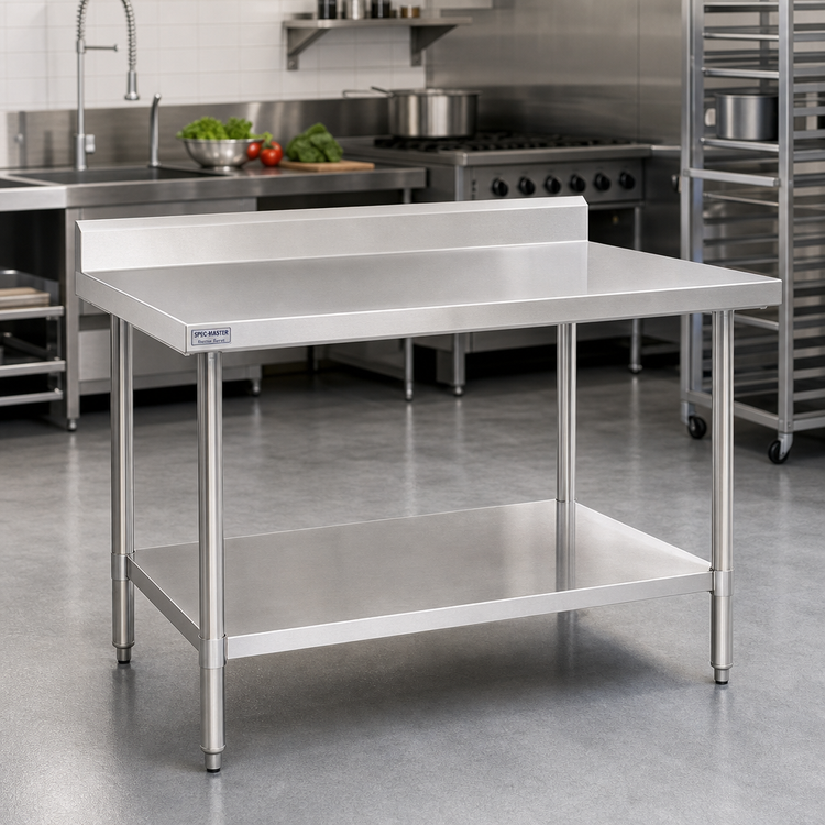 Product image #2 for Spec-Master Marine Series Stainless Steel Work Table with 4-1/2-Inch Backsplash and Adjustable Undershelf, 60 x 30 Inches