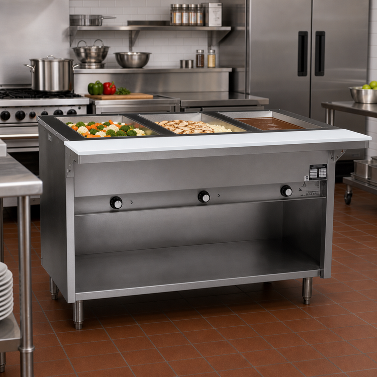 Product image #2 for Spec-Master Natural Gas 4-Well Open Well Hot Food Table with Cutting Board and Enclosed Base, 63-1/2 Inches Wide