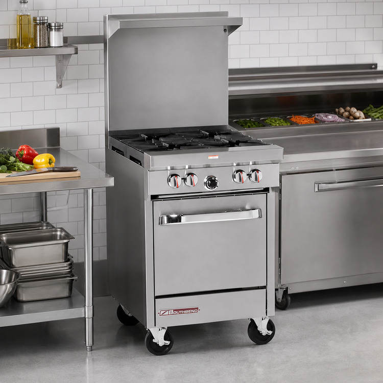 Product image #2 for Southbend S-Series 24-Inch Gas Restaurant Range with 4 Open Burners, Space Saver Oven, and Hi-Shelf Backriser
