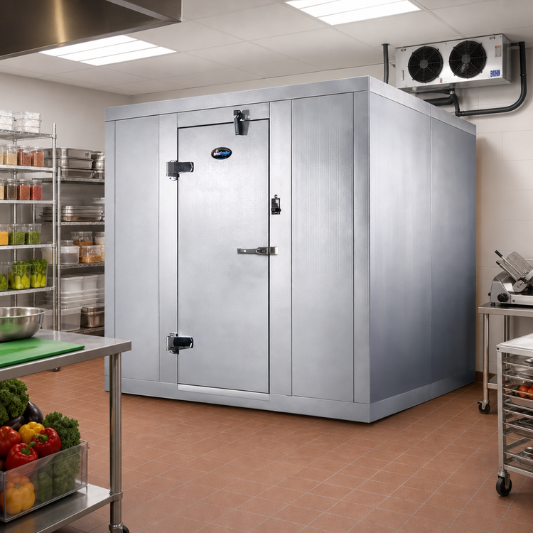 Product image #2 for AmeriKooler Outdoor Quick Ship 6' x 8' Walk-In Freezer with Aluminum Floor and Bohn R-448A Remote Refrigeration