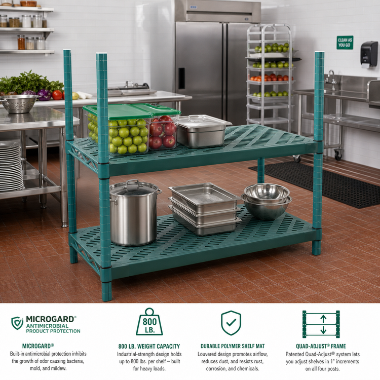 Product image #2 for Eagle QuadPLUS Louvered Polymer Shelf Mat with Quad-Adjust Wire Frame — 54 in. x 21 in., Green, MICROGARD Antimicrobial