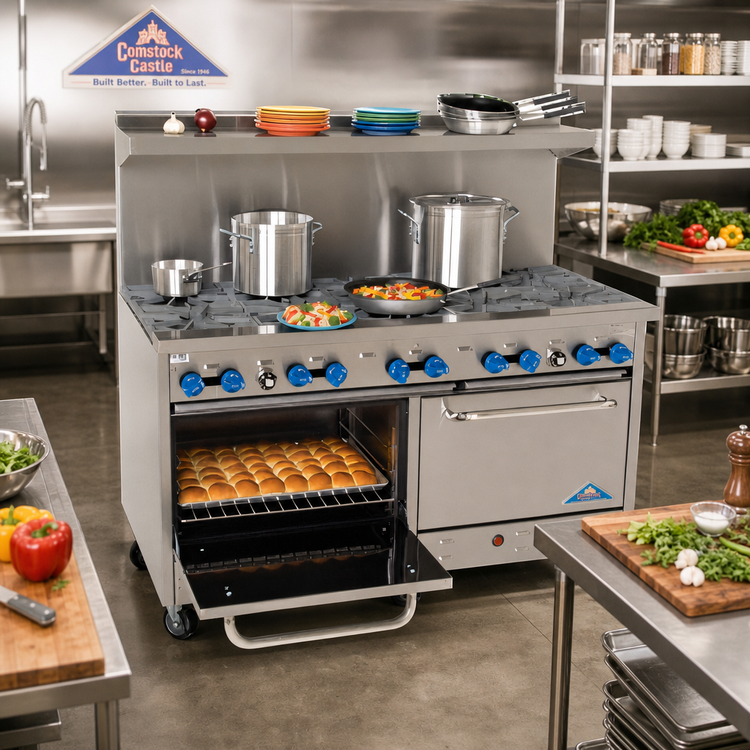 Product image #2 for Comstock-Castle 60-Inch Gas Range with 4 Open Burners, 36-Inch Griddle and 2 Standard Ovens