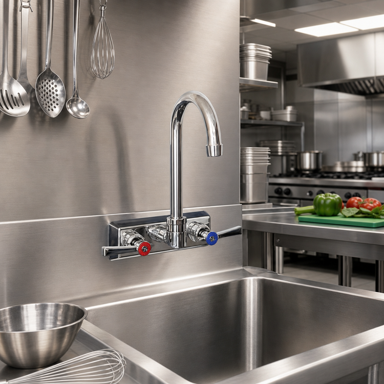 Product image #2 for BK Resources Evolution Series 4-Inch Centers Splash Mount Stainless Steel Gooseneck Faucet