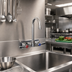 Thumbnail image #2 for BK Resources Evolution Series 4-Inch Centers Splash Mount Stainless Steel Gooseneck Faucet