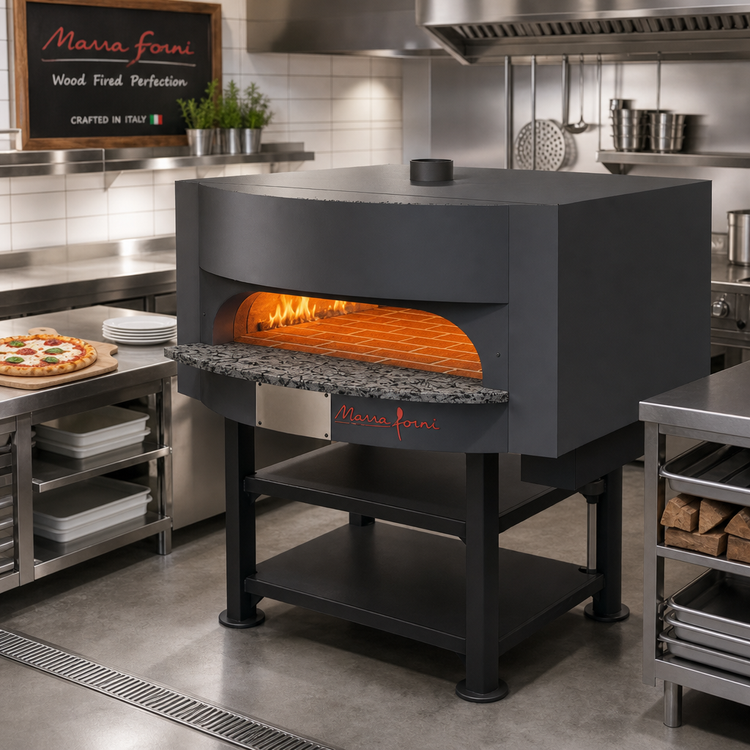 Product image #2 for Marra Forni MS68-32W Square Wood-Fired Commercial Pizza Oven with 68 x 32 in Brick Deck and Steel Stand