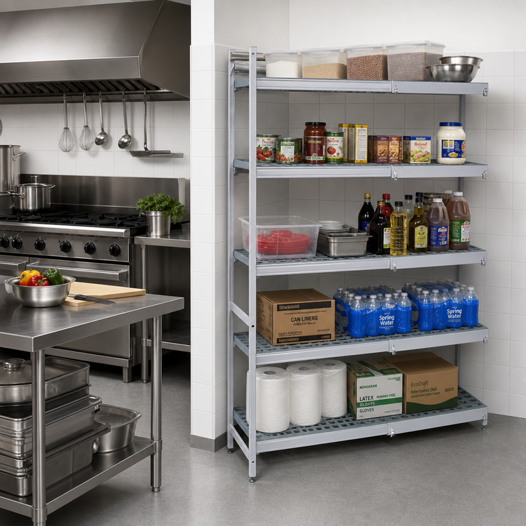Product image #2 for Fermostock 5-Tier Corner Expansion Polymer Shelving Unit Kit, 68W x 18D x 83H Inches, Gray