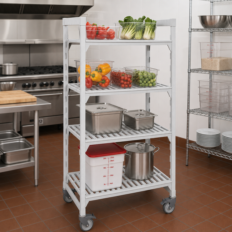 Product image #3 for Cambro Camshelving Premium 4-Tier Vented Mobile Starter Unit, 24 x 48 x 75-1/4 Inches, Speckled Gray