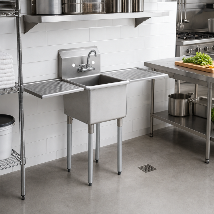 Product image #2 for MixRite Free-Standing Single-Compartment Stainless Steel Mop Sink with Drain Boards