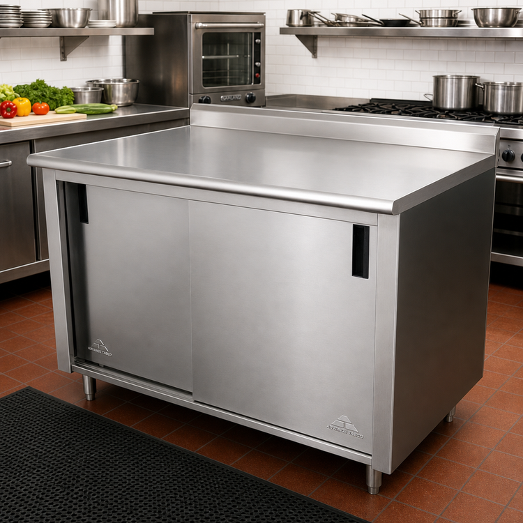 Product image #2 for Advance Tabco CF-SS-3610 Enclosed Stainless Steel Work Table with Sliding Doors, 120 x 36 Inches, 14 Gauge Top
