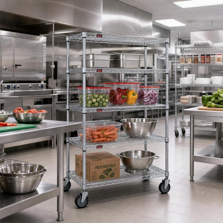 Product image #2 for EAGLEbrite 4-Tier Wire Dolly Truck, 36"W x 21"D Shelves, Zinc Finish