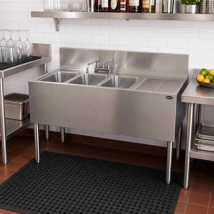 Product image #2 for Krowne Royal Series Three-Compartment Underbar Sink Unit, 48 x 24 Inches, Left Bowl, Right Drainboard