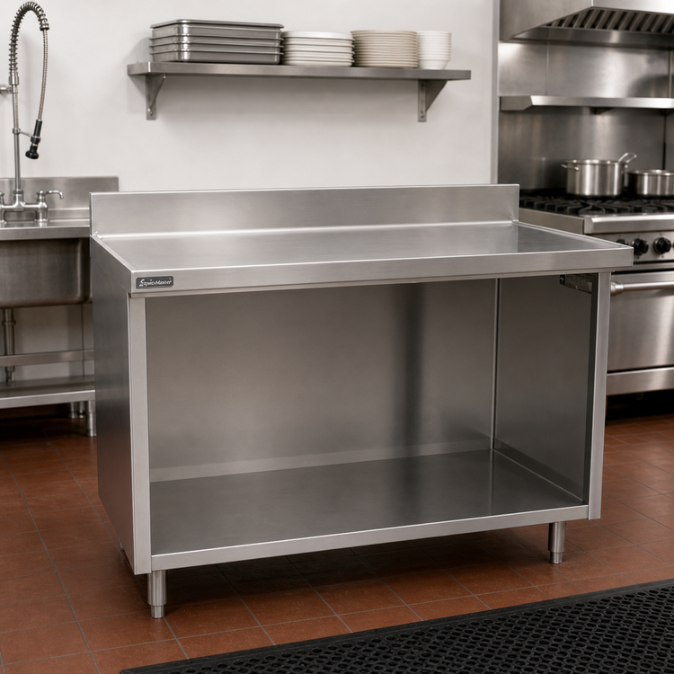 Product image #2 for Eagle Spec-Master Marine Series Stainless Steel Work Table with Open Front Cabinet Base, 72 x 30 Inches, 4-1/2 Inch Backsplash