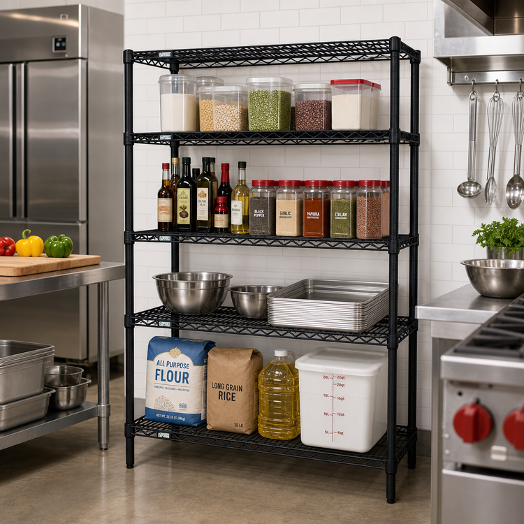 Product image #2 for Quantum 4-Shelf Wire Shelving Starter Kit, 48"W x 21"D x 63"H, Black Epoxy