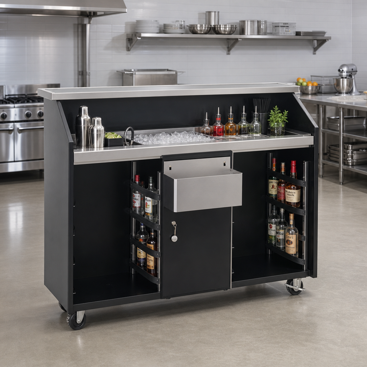 Product image #2 for Eagle Deluxe 63-Inch Indoor Portable Bar with Stainless Steel Work Surface, Ice Bin, Speed Rails, and Locking Cabinets