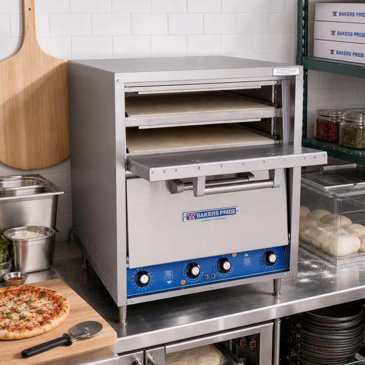 Product image #3 for Bakers Pride HearthBake Series Countertop Electric Pizza/Pretzel Oven, 2-Compartment, Brick-Lined, with 4 Removable Cordierite Hearth Decks