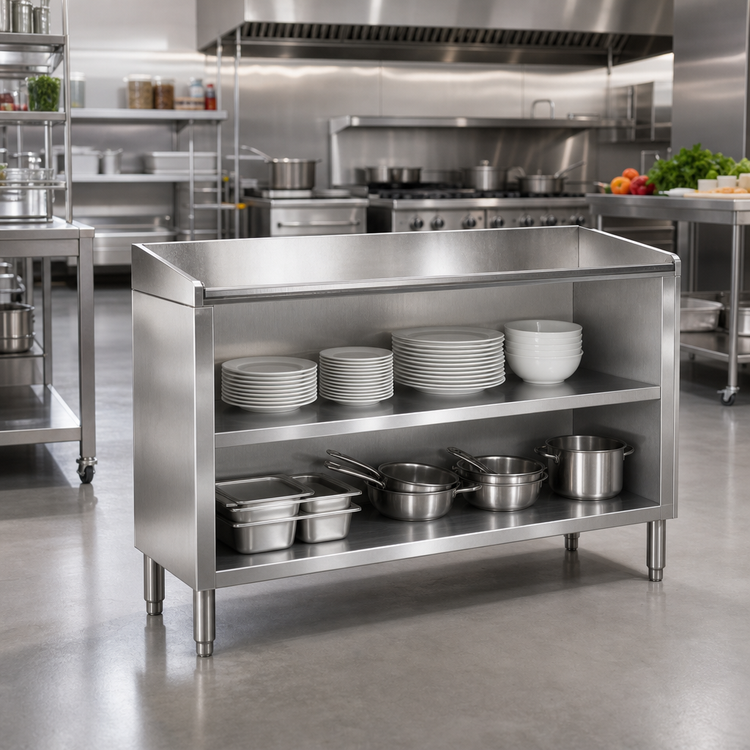 Product image #2 for 60-Inch Stainless Steel Dish Cabinet with Open Base and Mid-Shelf