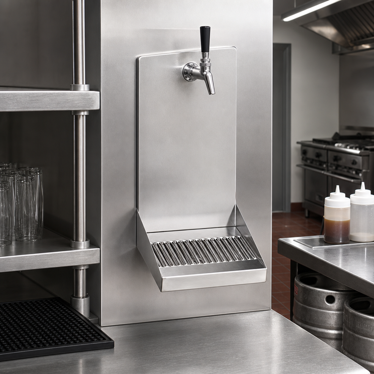 Product image #2 for Micro Matic Wall-Mount Stainless Steel Drip Tray Trough with 1 Faucet Hole and 1/2 in. NPT Drain