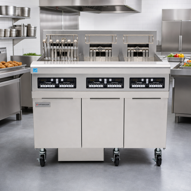 Product image #2 for Frymaster FPRE317 RE Series High-Efficiency Electric Fryer Battery with (3) 50 lb. Full Frypots and Built-in Filtration