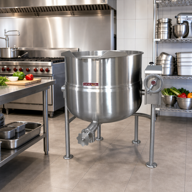 Product image #2 for Crown DLT-20 20 Gallon Direct Steam Tilting Kettle with Tri-Leg Base