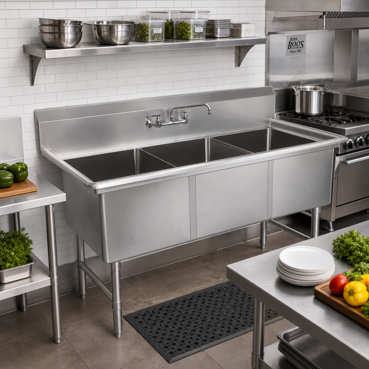 Product image #2 for John Boos B-Series 3-Compartment Stainless Steel Sink, 59-1/8 Inches W x 23-1/2 Inches D, 14-Inch Deep Bowls