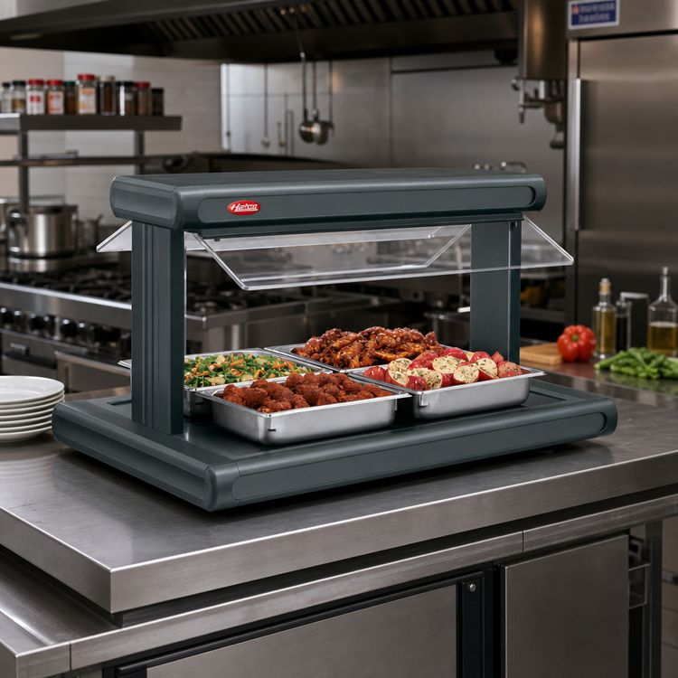 Product image #2 for Hatco Glo-Ray® 24-Inch Countertop Pass-Through Self-Service Buffet Warmer with Heated Base and Double Acrylic Sneeze Guards