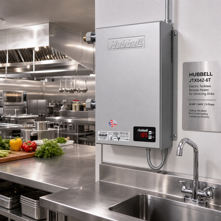 Product image #2 for Hubbell JTX042-6T Electric Wall-Mount Tankless Booster Heater for Sanitizing Sinks, 42 kW, 240V, 3-Phase