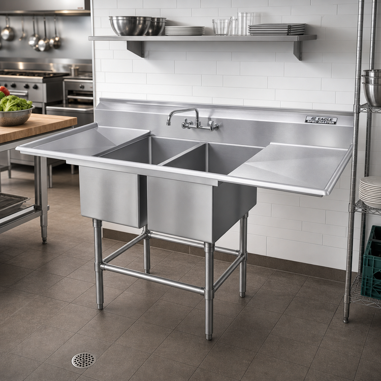 Product image #2 for Eagle Group Spec-Master FN Series Two-Compartment Coved-Corner Sink with 30-Inch Right Drainboard