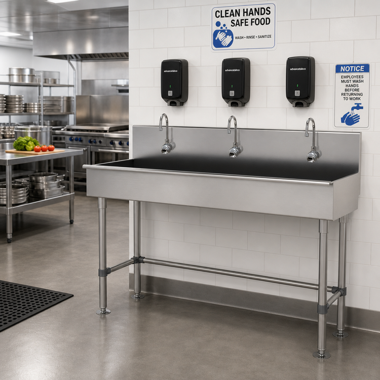 Product image #2 for Advance Tabco 72-Inch Freestanding Multiwash Hand Sink with 3 Electronic Faucets