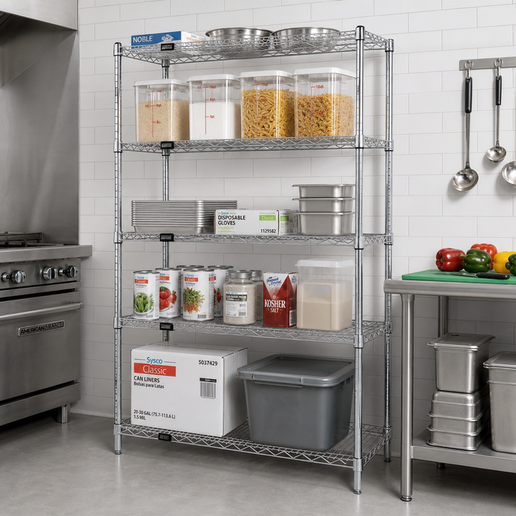 Product image #2 for Chrome-Plated Wire Shelving Starter Kit with 5 Shelves, 48"W x 21"D x 74"H