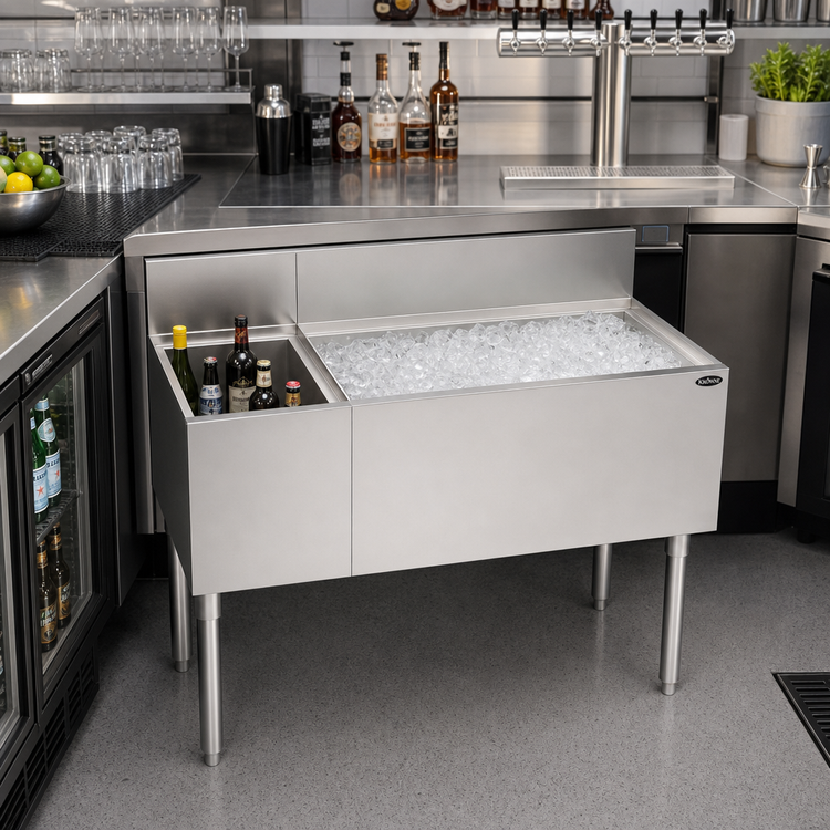 Product image #2 for Krowne Royal Series 42-Inch Right-Hand Underbar Combination Ice Bin with Insulated Bottle Storage