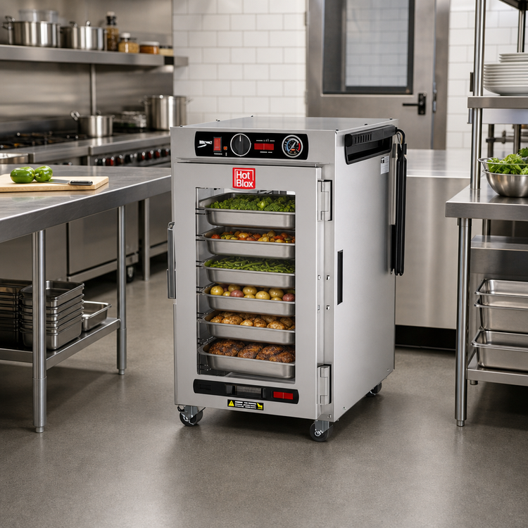 Product image #3 for Metro HotBlox Narrow 8-Pan Pass-Thru Undercounter Insulated Holding Cabinet with Clear Front & Rear Doors