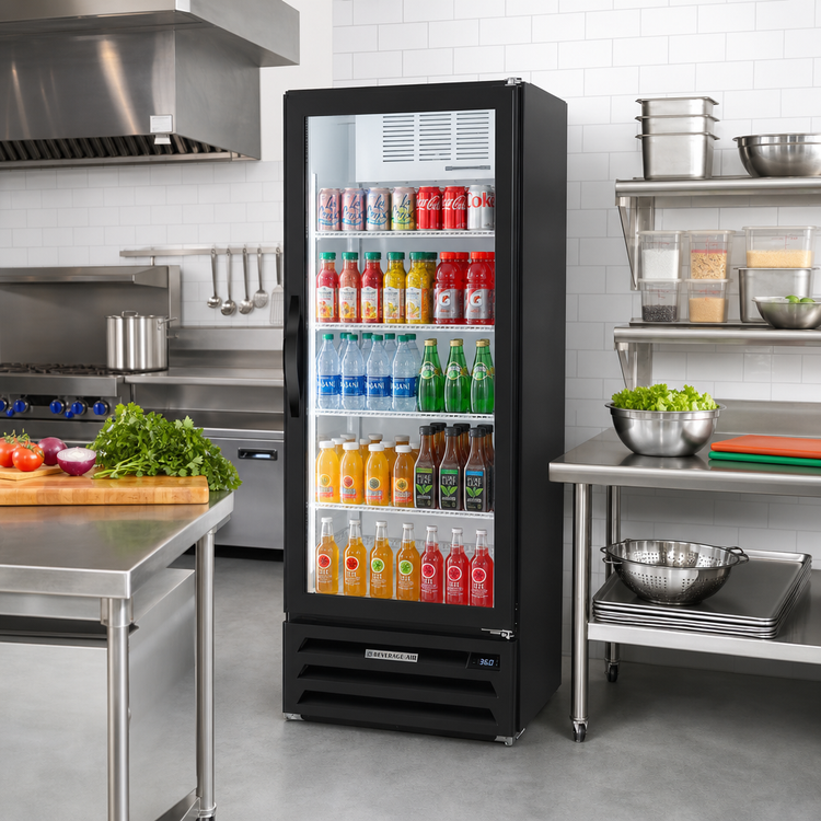 Product image #2 for Beverage-Air MarketMax 12.06 Cu. Ft. Black Single-Section Reach-In Glass Door Merchandiser with Electronic Lock