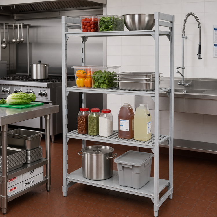 Product image #3 for Camshelving Premium 24 x 18 x 72-Inch Stationary 4-Tier Polymer Shelving Starter Unit, 3 Vented + 1 Solid, Speckled Gray