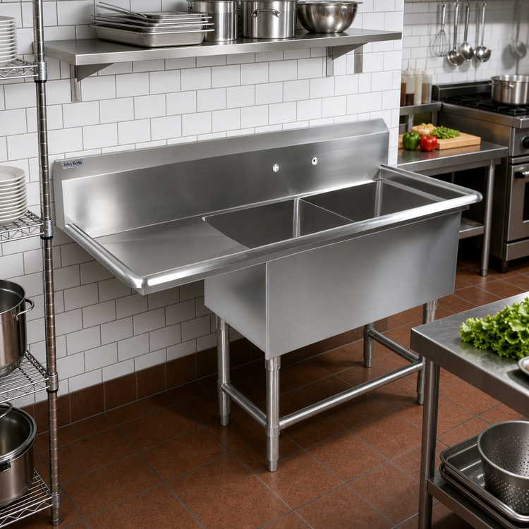 Product image #2 for John Boos Pro-Bowl Floor Model 2-Compartment Stainless Steel Sink with Left Drainboard