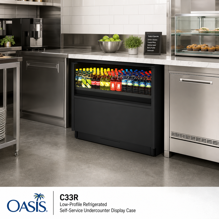 Product image #2 for Oasis Low-Profile Refrigerated Self-Service Undercounter Display Case, 47-5/8 Inch Wide, Self-Contained, Black