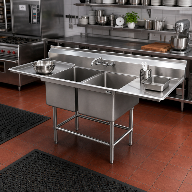 Product image #2 for Eagle Spec-Master 96-Inch Two-Compartment Stainless Steel Sink with Left & Right 30-Inch Drainboards
