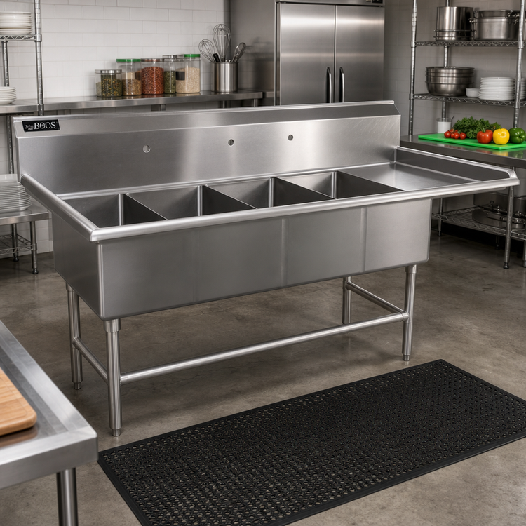 Product image #2 for John Boos Pro-Bowl 4-Compartment Stainless Steel Sink with Right-Hand Drainboard, 30 x 24 x 14-Inch Bowls