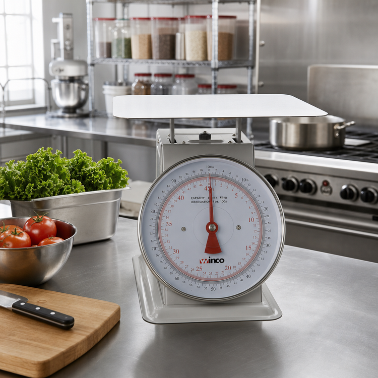 Product image #2 for Winco Mechanical Receiving/Portion Scale with 9-Inch Dial, 100 lb Capacity, Painted Steel Platform