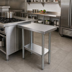 Thumbnail image #2 for John Boos Stallion EFT8-3015SSK-X Stainless Steel Filler Table, 15 x 30 x 36-1/4 in, 18-Gauge 400-Series Top, 1-1/2 in Backsplash, Undershelf