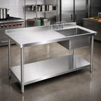 Thumbnail image #2 for Klinger's Trading STB3072BR 72-Inch Stainless Steel Work Table With Right-Side Single Prep Sink, 2-Inch Backsplash, Marine Edge & Undershelf