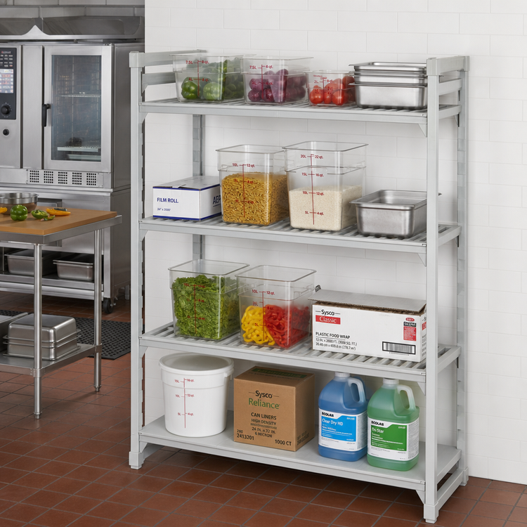 Product image #3 for Cambro Camshelving Premium 21 x 72 x 72-Inch 4-Tier Add-On Polymer Shelving Unit with Vented and Solid Shelves