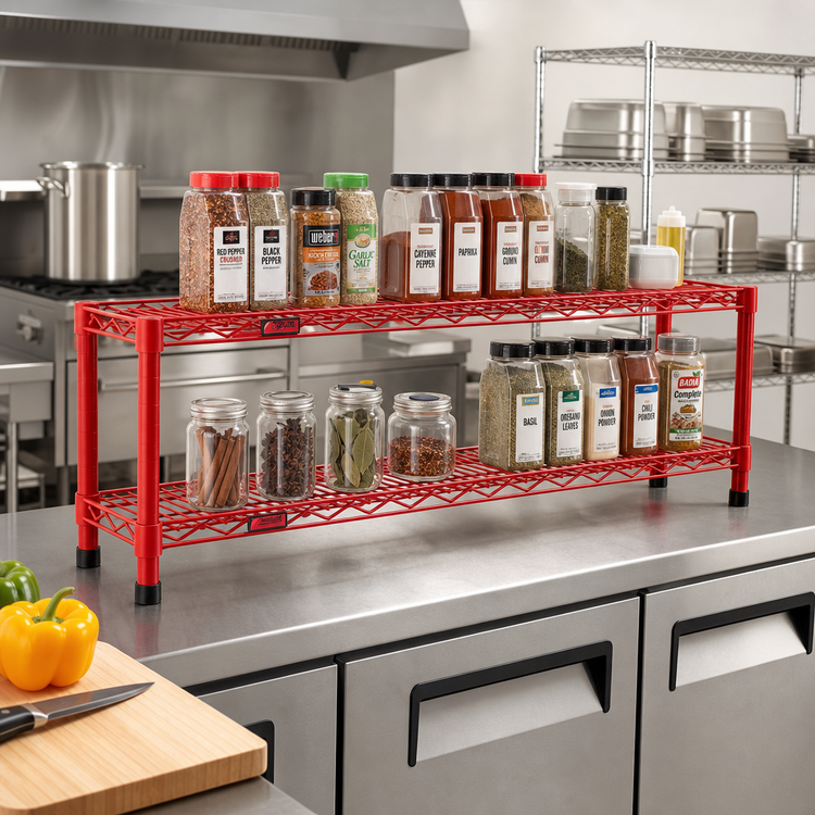 Product image #2 for Eagle Group QuadTruss 2-Tier Front Case Merchandise Cantilever Shelving Unit, 60W x 14D x 14H, Red Epoxy